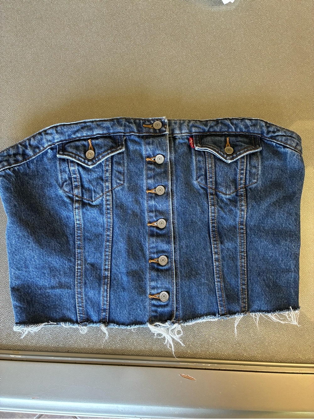 Levi's Dark Blue Denim Button-Front Strapless Crop